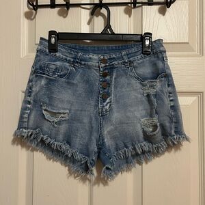High Waisted Distressed Denim Shorts
